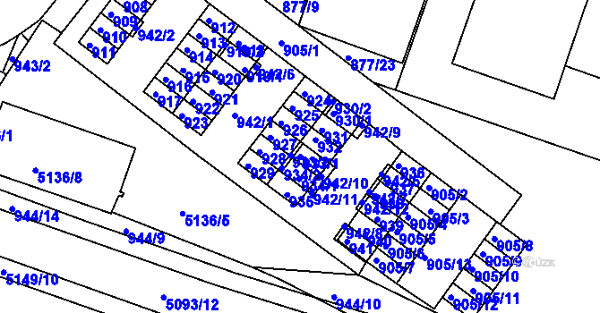 Parcela st. 933/1 v KÚ Žabovřesky, Katastrální mapa