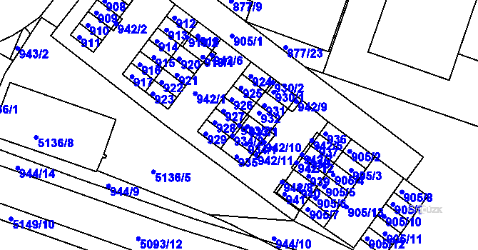 Parcela st. 933/2 v KÚ Žabovřesky, Katastrální mapa