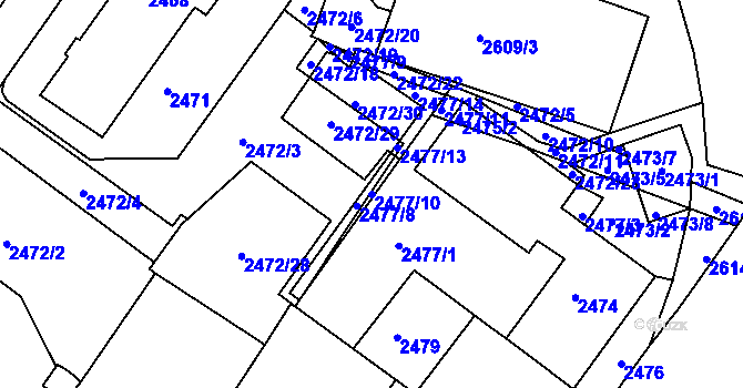 Parcela st. 2477/10 v KÚ Žabovřesky, Katastrální mapa