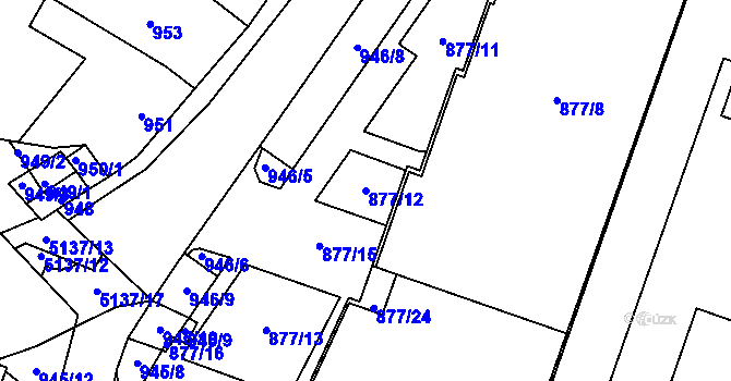 Parcela st. 877/12 v KÚ Žabovřesky, Katastrální mapa