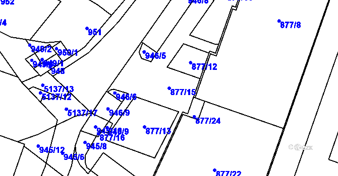 Parcela st. 877/15 v KÚ Žabovřesky, Katastrální mapa
