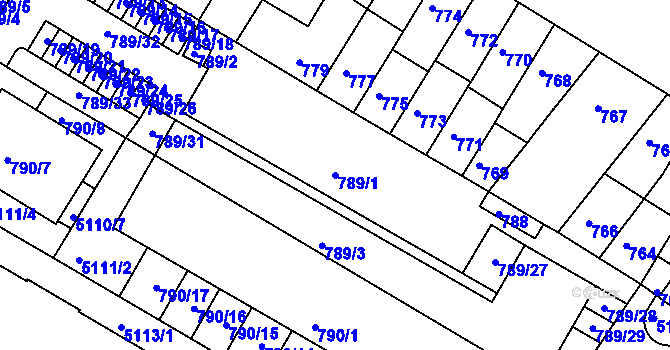 Parcela st. 789/1 v KÚ Žabovřesky, Katastrální mapa