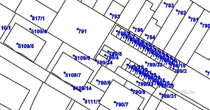 Parcela st. 789/4 v KÚ Žabovřesky, Katastrální mapa