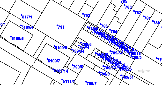 Parcela st. 789/5 v KÚ Žabovřesky, Katastrální mapa
