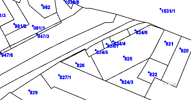 Parcela st. 824/5 v KÚ Žabovřesky, Katastrální mapa