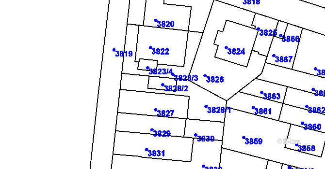 Parcela st. 3828/2 v KÚ Žabovřesky, Katastrální mapa
