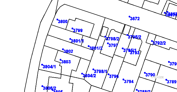 Parcela st. 3801/2 v KÚ Žabovřesky, Katastrální mapa