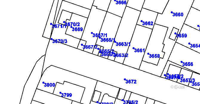 Parcela st. 3665/3 v KÚ Žabovřesky, Katastrální mapa