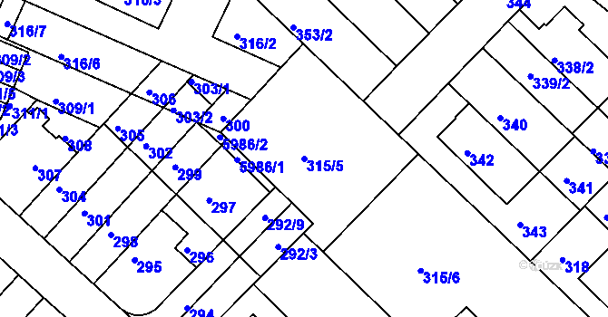 Parcela st. 315/5 v KÚ Žabovřesky, Katastrální mapa