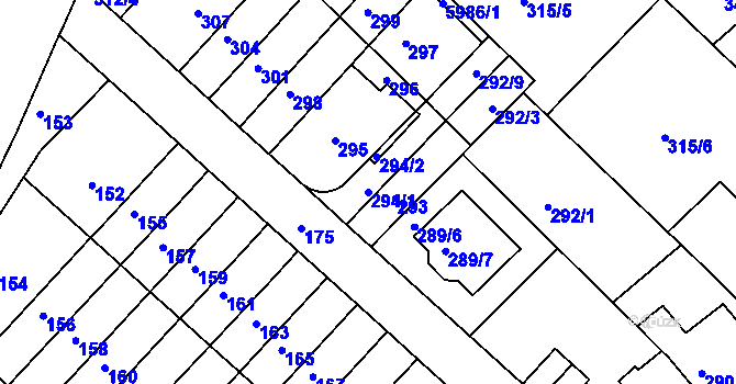 Parcela st. 294/1 v KÚ Žabovřesky, Katastrální mapa