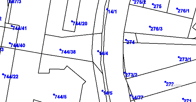 Parcela st. 14/4 v KÚ Jundrov, Katastrální mapa