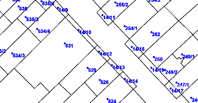 Parcela st. 14/12 v KÚ Jundrov, Katastrální mapa