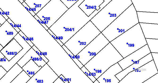 Parcela st. 202 v KÚ Jundrov, Katastrální mapa