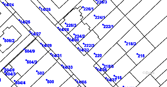 Parcela st. 222/2 v KÚ Jundrov, Katastrální mapa