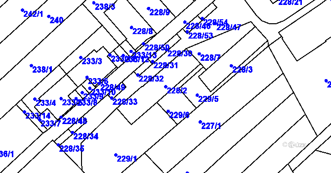 Parcela st. 228/2 v KÚ Jundrov, Katastrální mapa
