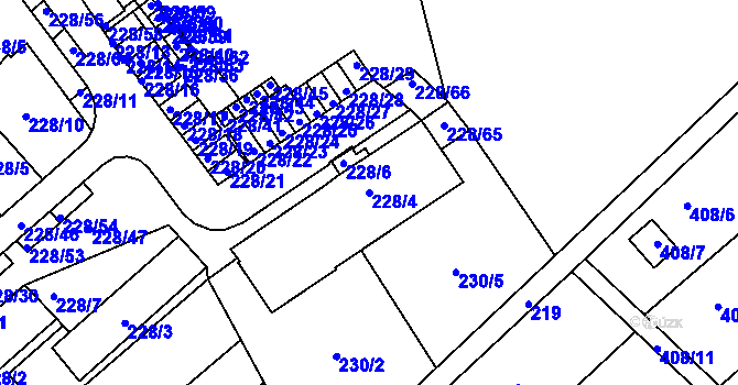 Parcela st. 228/4 v KÚ Jundrov, Katastrální mapa