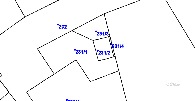 Parcela st. 231/2 v KÚ Jundrov, Katastrální mapa