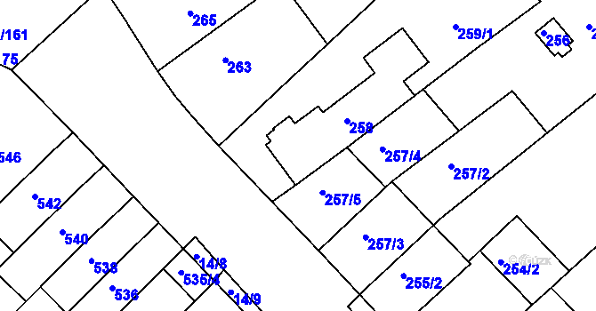 Parcela st. 258 v KÚ Jundrov, Katastrální mapa