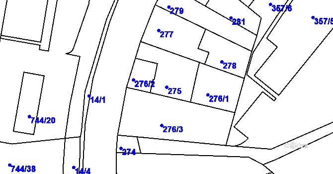 Parcela st. 275 v KÚ Jundrov, Katastrální mapa