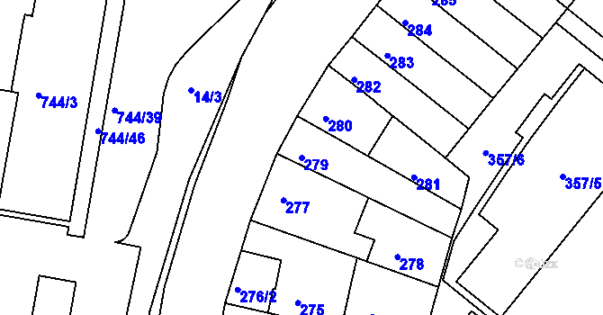 Parcela st. 279 v KÚ Jundrov, Katastrální mapa
