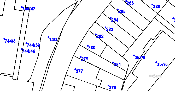 Parcela st. 280 v KÚ Jundrov, Katastrální mapa