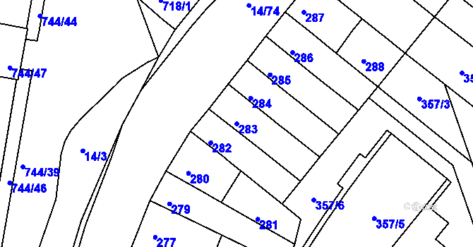 Parcela st. 283 v KÚ Jundrov, Katastrální mapa