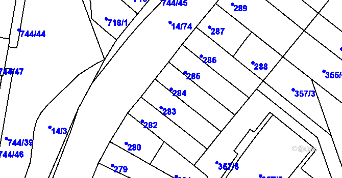 Parcela st. 284 v KÚ Jundrov, Katastrální mapa