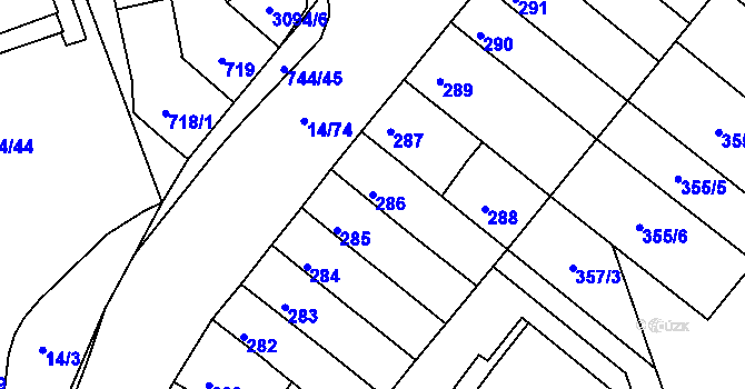 Parcela st. 286 v KÚ Jundrov, Katastrální mapa
