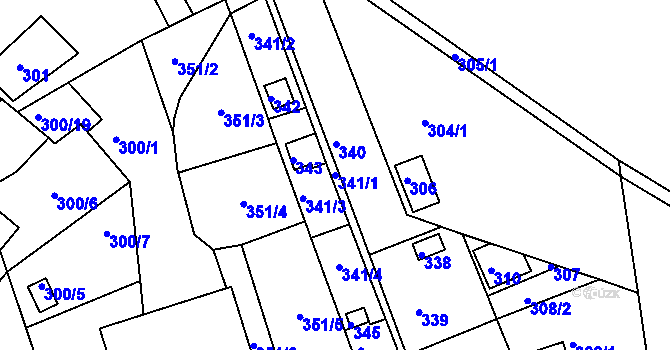 Parcela st. 341/1 v KÚ Jundrov, Katastrální mapa