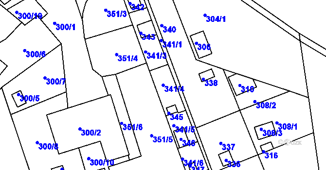 Parcela st. 341/4 v KÚ Jundrov, Katastrální mapa