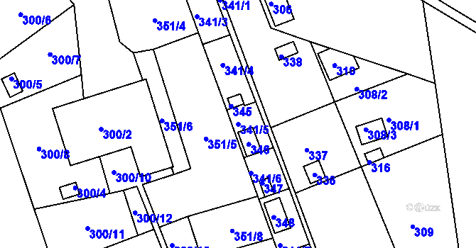 Parcela st. 341/5 v KÚ Jundrov, Katastrální mapa