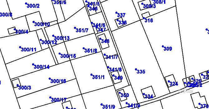 Parcela st. 341/7 v KÚ Jundrov, Katastrální mapa