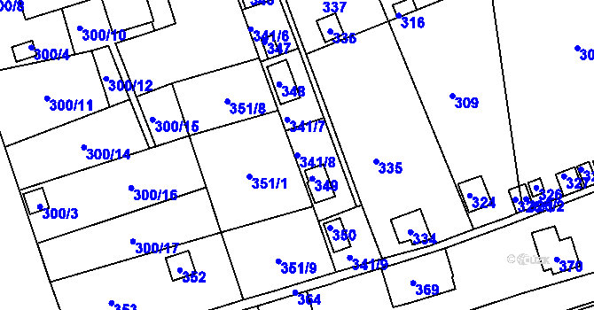 Parcela st. 341/8 v KÚ Jundrov, Katastrální mapa