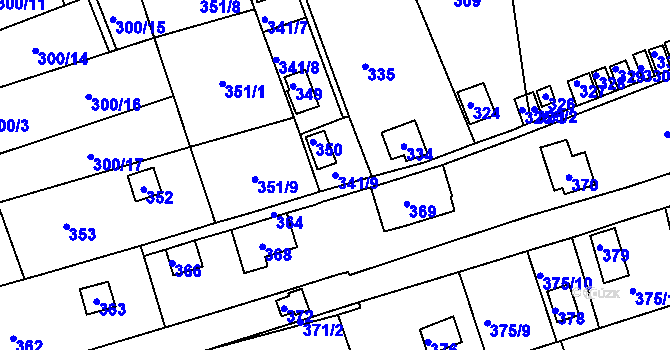 Parcela st. 341/9 v KÚ Jundrov, Katastrální mapa