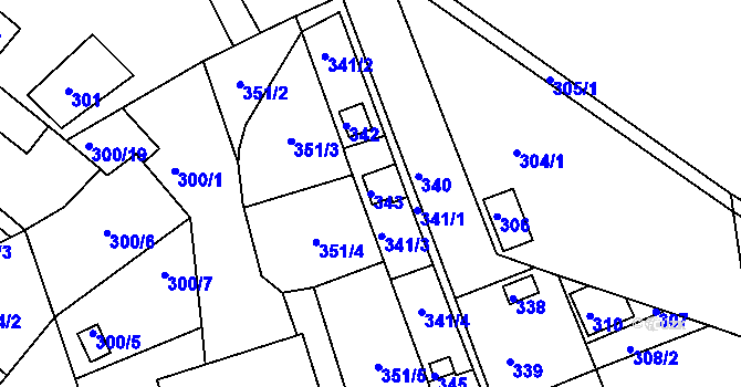 Parcela st. 343 v KÚ Jundrov, Katastrální mapa