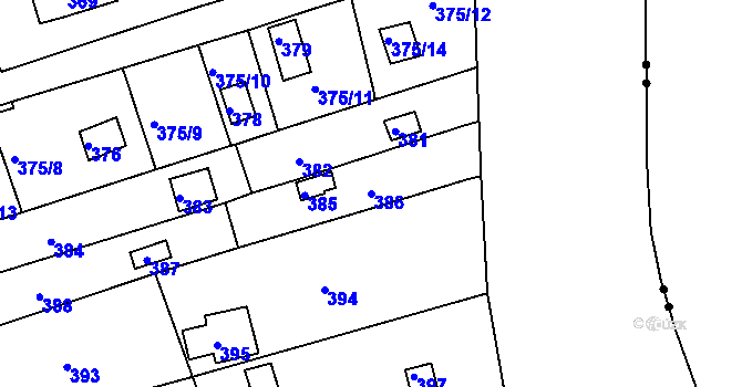 Parcela st. 386 v KÚ Jundrov, Katastrální mapa