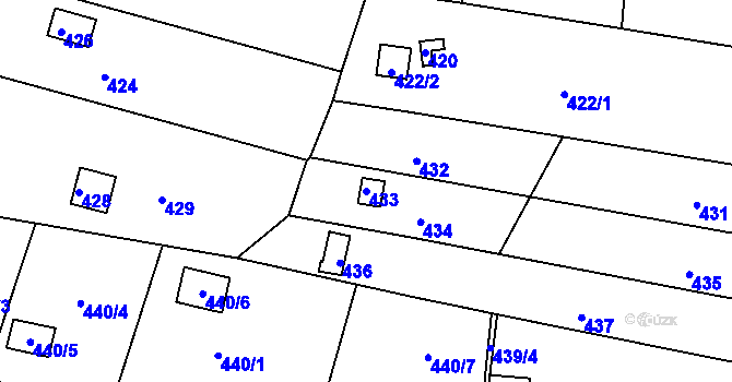 Parcela st. 433 v KÚ Jundrov, Katastrální mapa