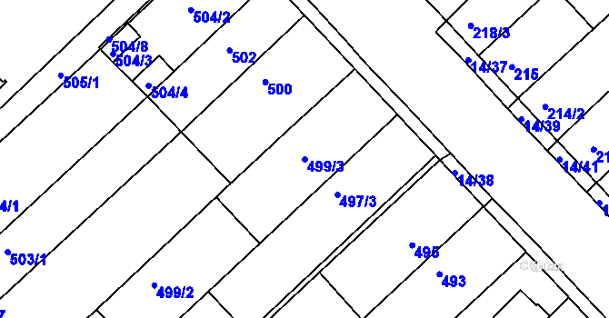 Parcela st. 499/3 v KÚ Jundrov, Katastrální mapa