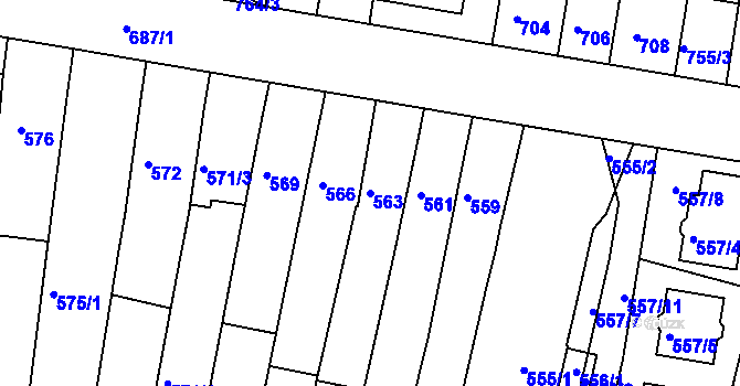 Parcela st. 563 v KÚ Jundrov, Katastrální mapa