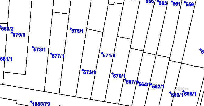 Parcela st. 571/1 v KÚ Jundrov, Katastrální mapa