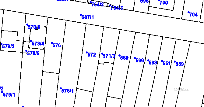 Parcela st. 571/3 v KÚ Jundrov, Katastrální mapa