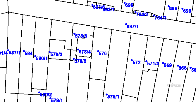 Parcela st. 576 v KÚ Jundrov, Katastrální mapa