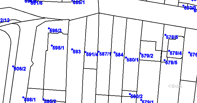 Parcela st. 587/1 v KÚ Jundrov, Katastrální mapa
