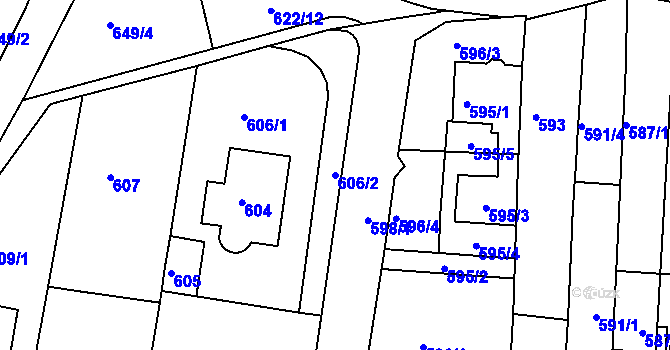 Parcela st. 606/2 v KÚ Jundrov, Katastrální mapa