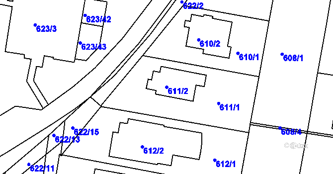 Parcela st. 611/2 v KÚ Jundrov, Katastrální mapa
