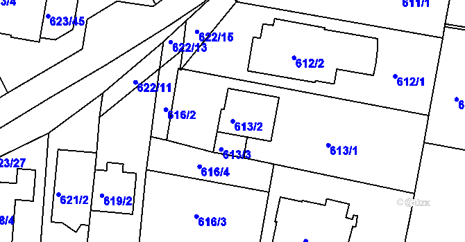 Parcela st. 613/2 v KÚ Jundrov, Katastrální mapa