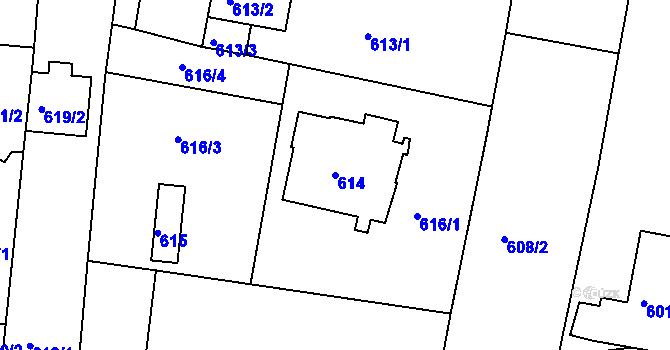 Parcela st. 614 v KÚ Jundrov, Katastrální mapa