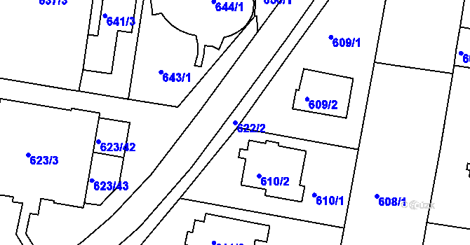 Parcela st. 622/2 v KÚ Jundrov, Katastrální mapa