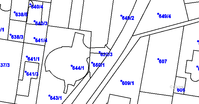 Parcela st. 622/3 v KÚ Jundrov, Katastrální mapa