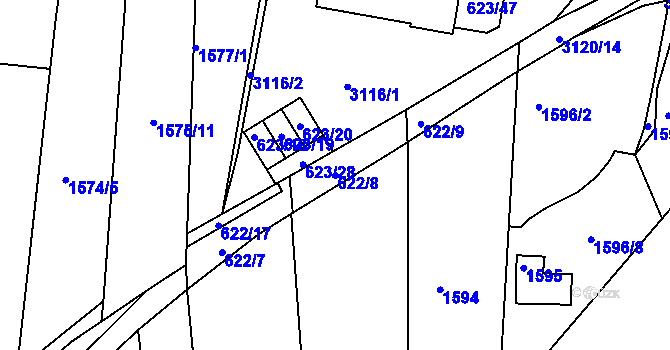Parcela st. 622/8 v KÚ Jundrov, Katastrální mapa
